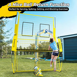 Adjustable volleyball training net equipment system (8x11 feet), suitable for adult outdoor or indoor volleyball practice, equipped with volleyball.