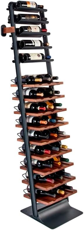 Inclined trapezoidal wine rack - 37 wall-mounted wine storage display shelves - Mango wood and metal combined bar cabinet wine shelves - Modern kitchen and dining room decoration organizing furniture U6514