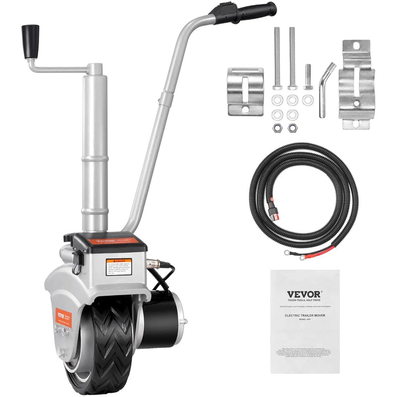Electric trailer car, with a towing force of 5000 pounds, equipped with a 12-volt 350-watt trailer control wheel that can move at a speed of 22 feet per minute, featuring an adjustable height range from 12 inches to 24.8 inches, and D7300