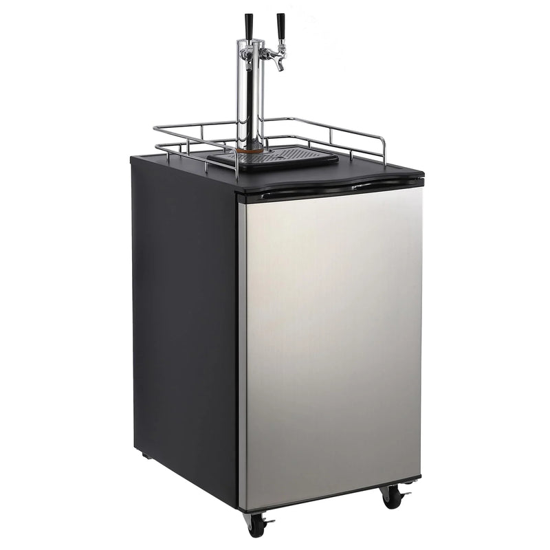 Beer Kegerator, Dual Tap Draft Beer Dispenser, Full Size Stainless Steel Keg Refrigerator With Drip Tray, CO2 Cylinder, 32°F- 50°F Temperature Control, 170L R6050