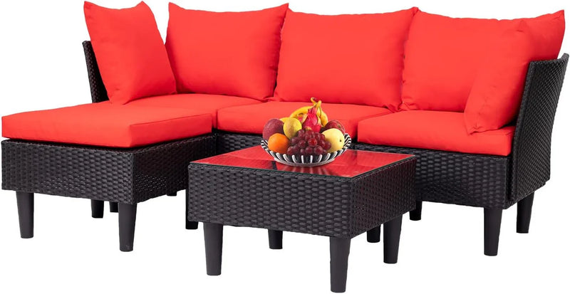 Patio Furniture Set 4 Pieces Outdoor Rattan Chair Wicker Sofa Garden Conversation Bistro Sets for Yard,Pool or Backyard A6251