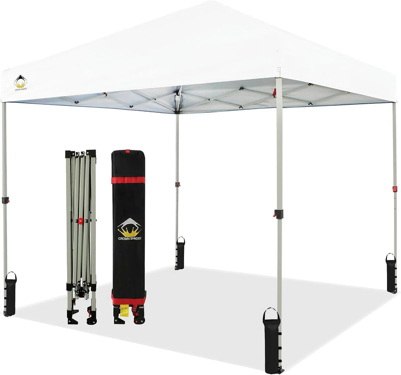 10x10 Pop Up Canopy - Beach Tent with One Push Setup - Easy Outdoor Sun Shade for Events, Parties, Camping - Gazebo with STO-N-Go Cover Bag, Silver Coated Top, White L8291