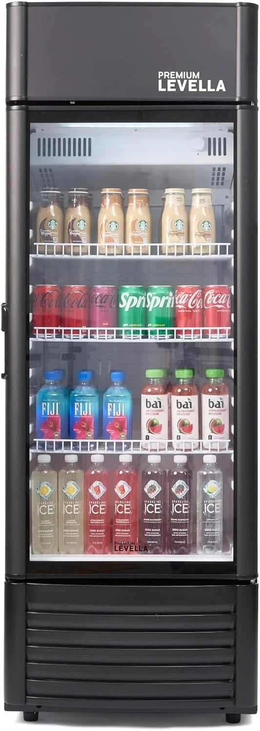 PRF125DX Glass Door Display Refrigerator 12.5 cu ft Commercial Beverage Cooler Merchandiser With Customizable Lightbox - Silver G3880