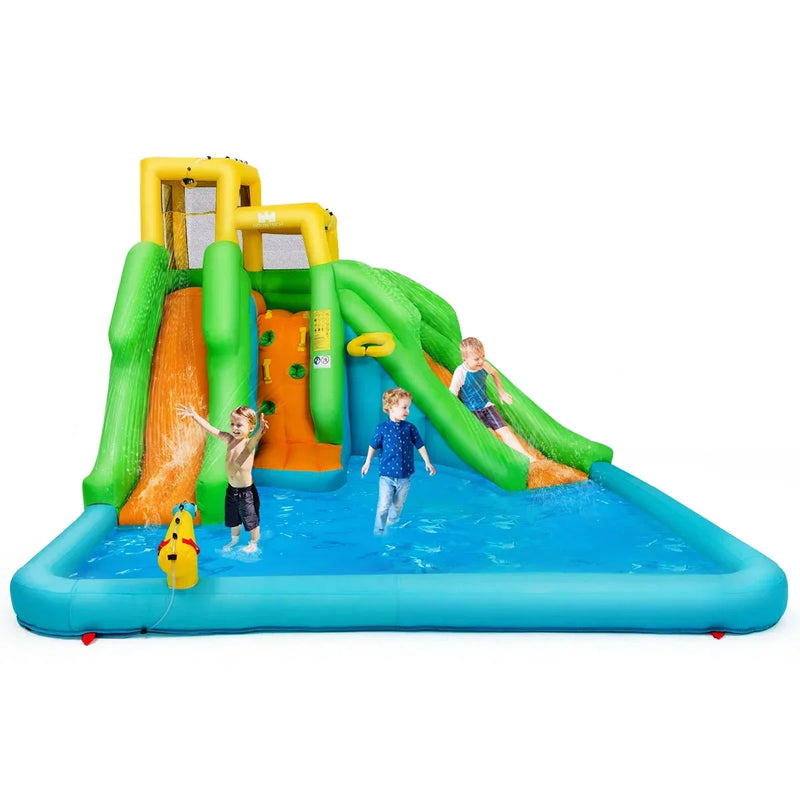 Inflatable Water Park Bounce House w/Climbing Wall Two Slides and Splash Pool L8394