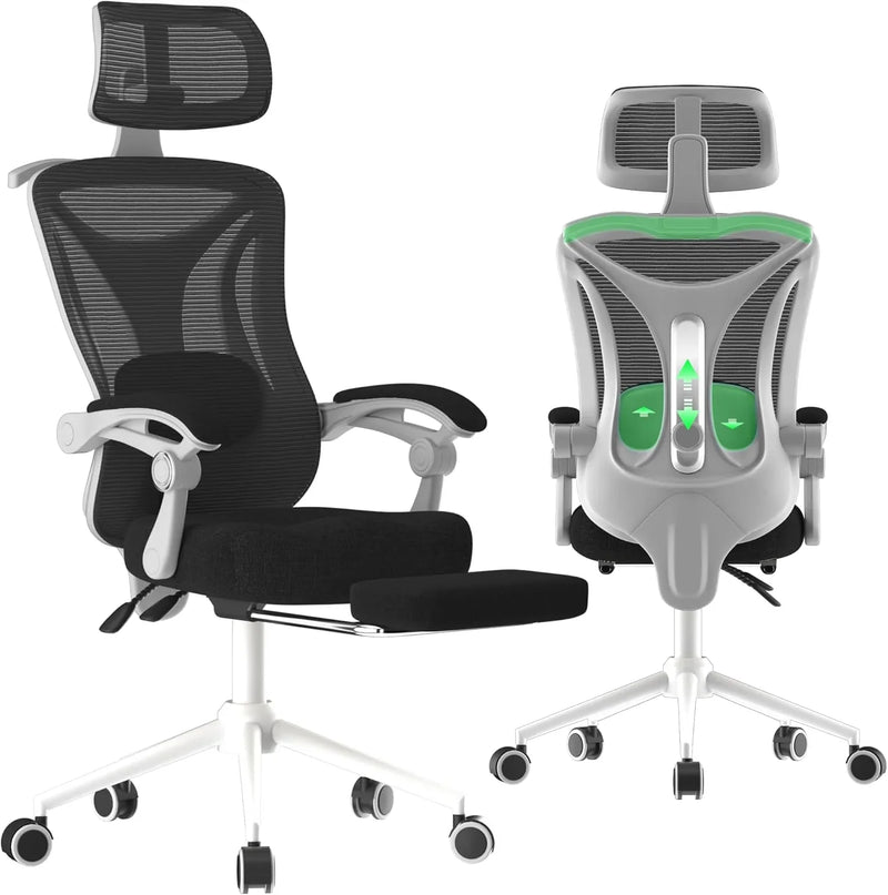 Ergonomic Office Chair - Adjustable Lumbar & Headrest, 90-160° Reclining with Footrest, Breathable Mesh Back - Home Office/Gaming Computer Chair (Black, 300lbs Capacity) S0943