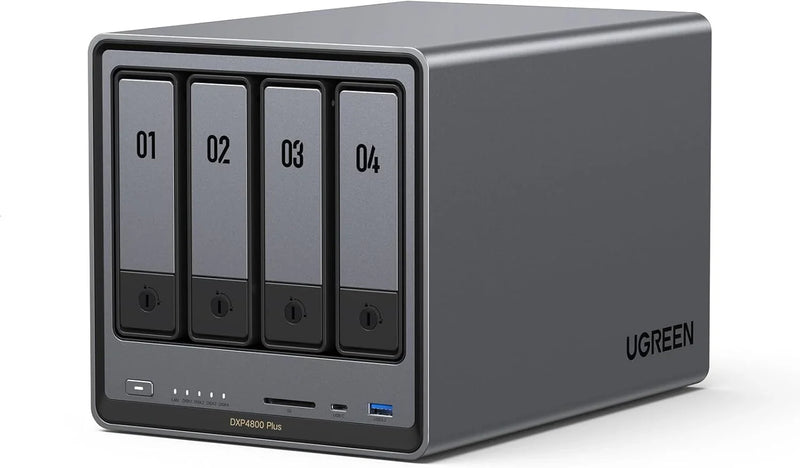 Four-slot desktop network storage device, equipped with Intel Pentium Gold 8505 octa-core processor, 8GB DDR5 memory, 128G solid-state drive, 1 10GbE network port, 1 2.5GbE network port, 2 M.2 NVMe slots, 4K HDMI interface, network storage device (wi D734