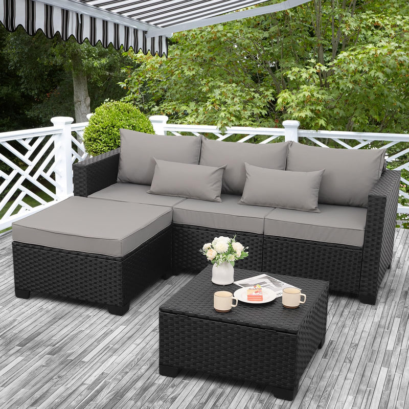 3 Pieces Patio Furniture Set with Ottoman and Outdoor Storage Table M7711