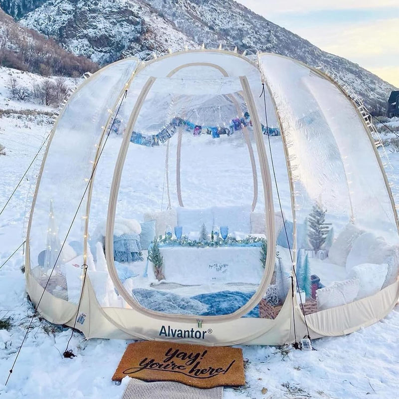 Pop-up bubble tent - Large extra-large rainproof shelter - Warm camping tent - Winter tent - Light gray B7474