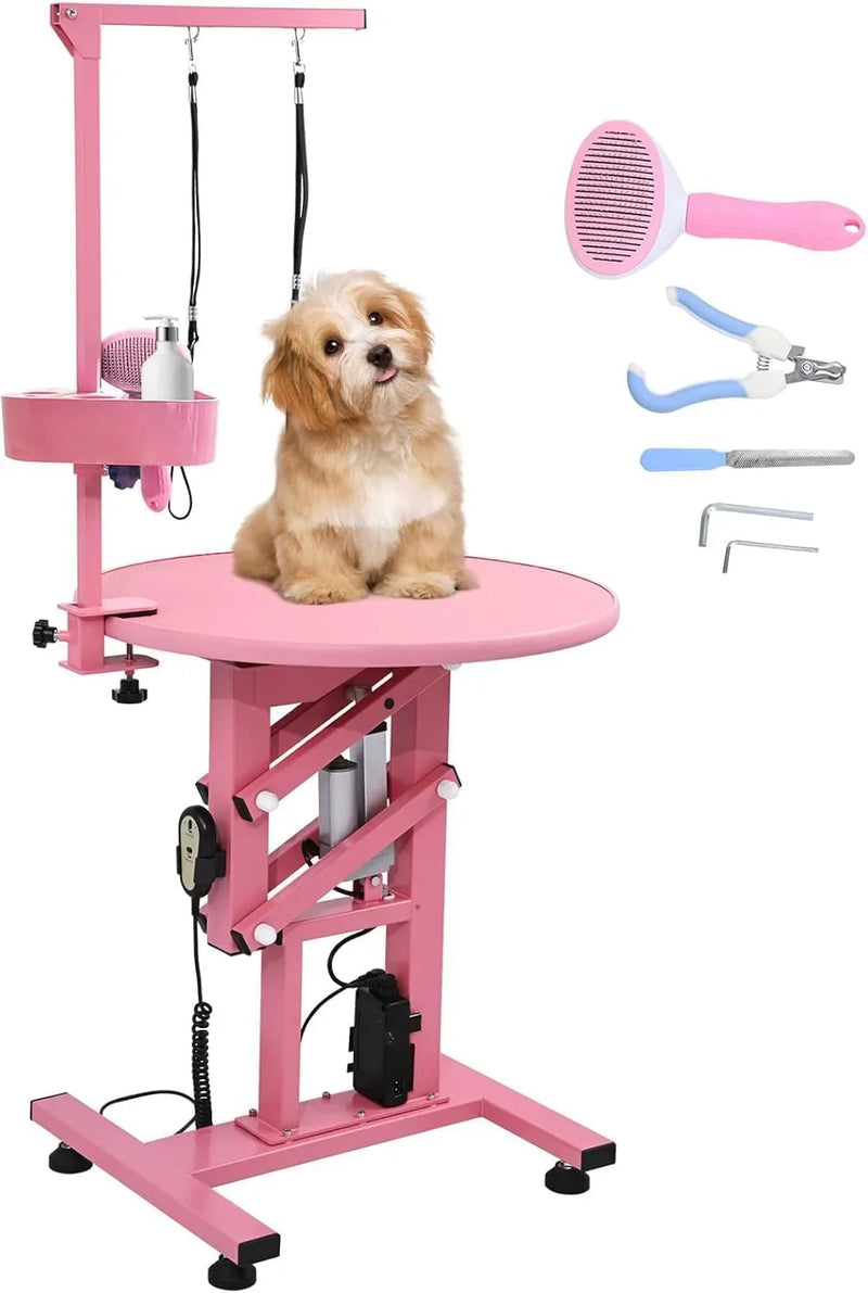Electric Hydraulic Lift Pet Dog Grooming Table, 24Inch 360° Rotating Grooming Desktop for Small Dogs, with Overhead Arm, Wireless Remote, Tool Organizer, Black S9181