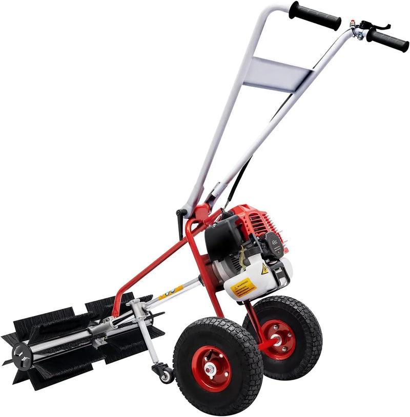 43cc 1.7HP Gas Powered Broom, 2 Stroke Power Sweeper Handheld Gasoline Power Broom Sweeping Machine for Garden Lawn Yard Sidewalk Driveway Turf Grass Cleaning, 600mm Nylon Brush Sweeping broom A8129