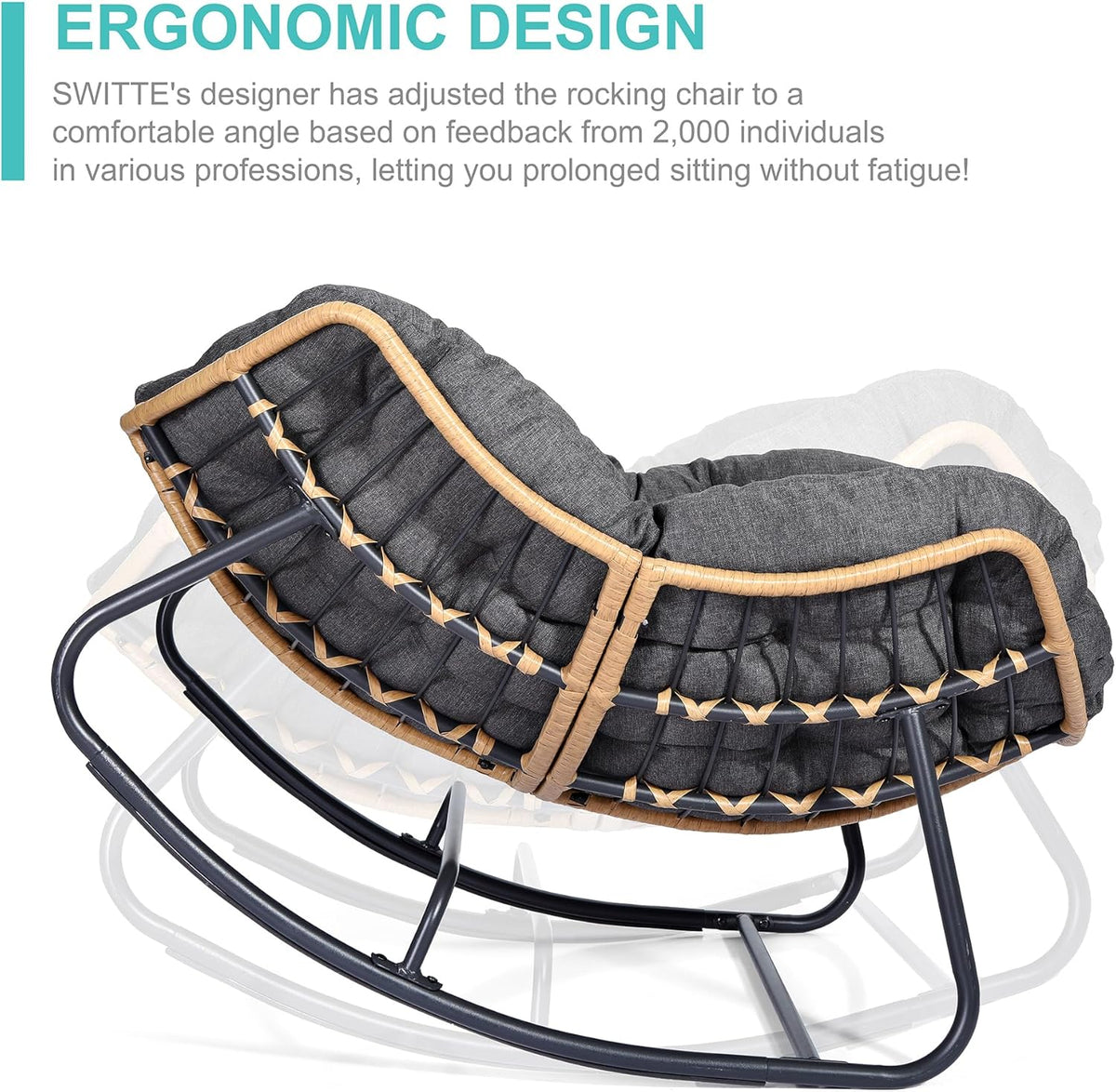Outdoor swaying egg chair, indoor Papasan chair, rattan rocking chair, modern royal-style bedroom, living room, porch, garden, lawn chair - blue version