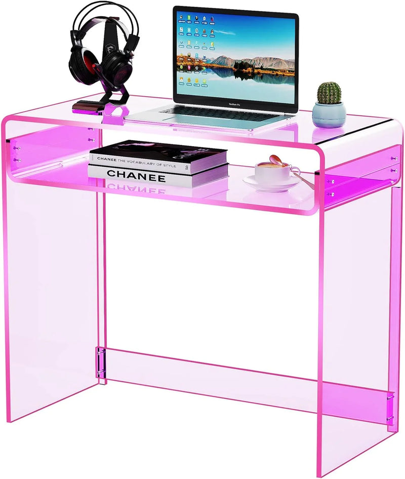 Acrylic Desk Laptop Workstation Study Table Home Office Console Table Entrance Tables Decor (Green) S7185