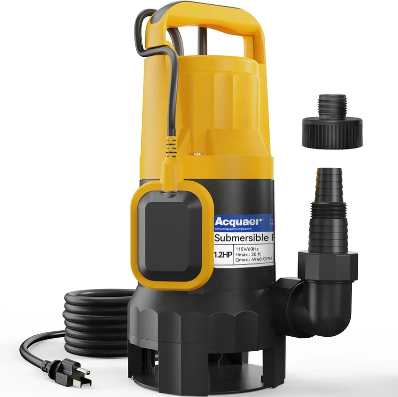 3/4HP Submersible Sewage Effluent Pump, Cast Iron, 115V 6400 GPH Automatic Tethered Float Switch, Sump Pump for Sump Basin, Basement, Residential Sewage, 2'' NPT Discharge K1874