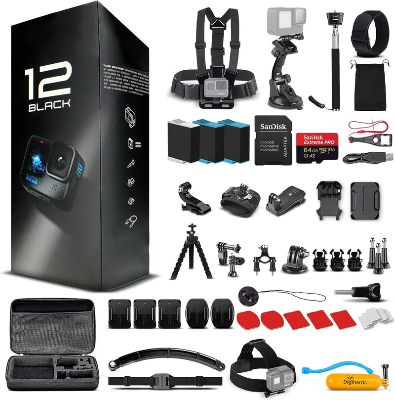 Equipped with a 50-piece accessory kit, 2 spare batteries and a 64GB memory card - a waterproof action camera - 5.3K HDR, 27 million pixels of photos, 1/1.9-inch sensor, live streaming function, webcam, and shake-proof function X3381