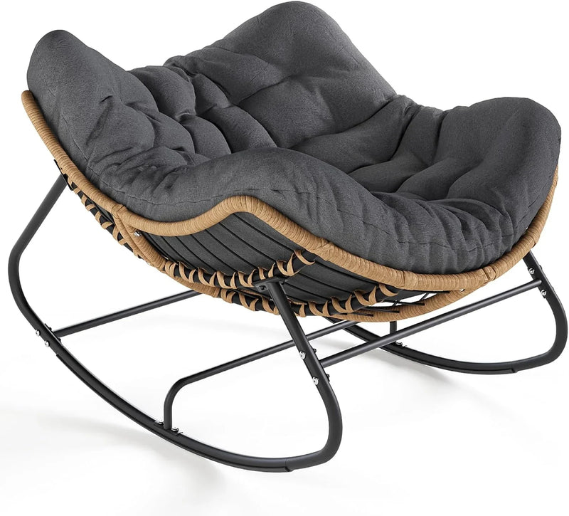 Outdoor swaying egg chair, indoor Papasan chair, rattan rocking chair, modern royal-style bedroom, living room, porch, garden, lawn chair - blue version T5369