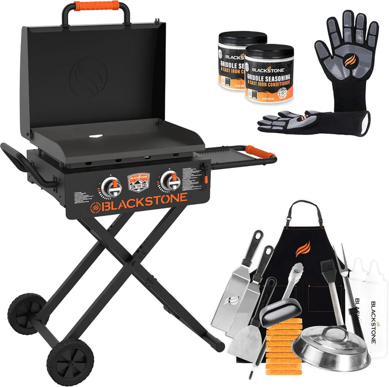 22 Inch Griddle - Portable Omnivore Grill with Flexfold Legs, Includes Accessories, Seasoning, and Griddle Gloves O3398