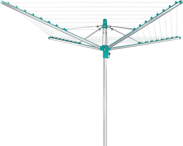 Simple drying machine, extendable by 50 meters to maintain cleanliness, made of fully rust-free aluminum material, with a shaft diameter of 3.28 meters and a maximum length of 2.03 meters. It has a pull-out rotating clothes drying rack, emerald green I956