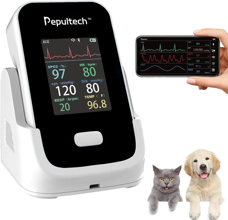 6 Parameters Veterinary Vital Signs Monitor,Wireless Veterinary Pulse Oximeter for Dogs, Rechargeable Blood Pressure Monitor for Pets,Oxygen Spo2 Monitoring Tools for Family Clinic Use B1558