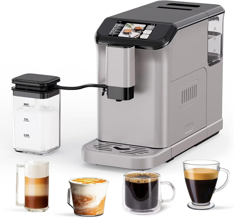 Full Automatic Espresso Machine with Built-In Grinder Milk Frother - FTF Touchscreen Coffee Maker for Latte/Cappuccino, 20 Bar Pressur 1.5L Water... F4006