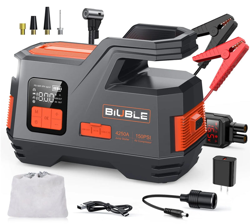Car Jump Starter with Air Compressor, 4500A Peak 26800mAh 12V Auto with 150PSI Tire Inflator（up to All Gas or 10.0L Diesel Engine） A7538