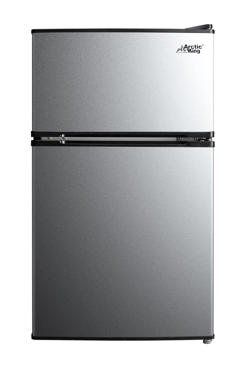 Arctic King 3.2 Cu ft Two Door Mini Fridge with Freezer, Stainless Steel, E-Star G3001