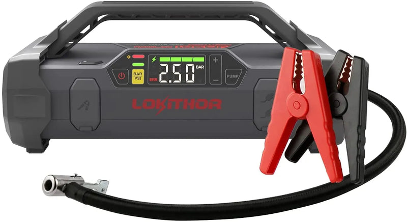 Jump Starter 2000Amp 20000mAh 12V Car Battery Booster Pack for Upto 8L Gas or 6L Diesel, 150 PSI Air Compressor with Damping Technology,Portable Power Bank with Handle Bar and Emergency Light R7745