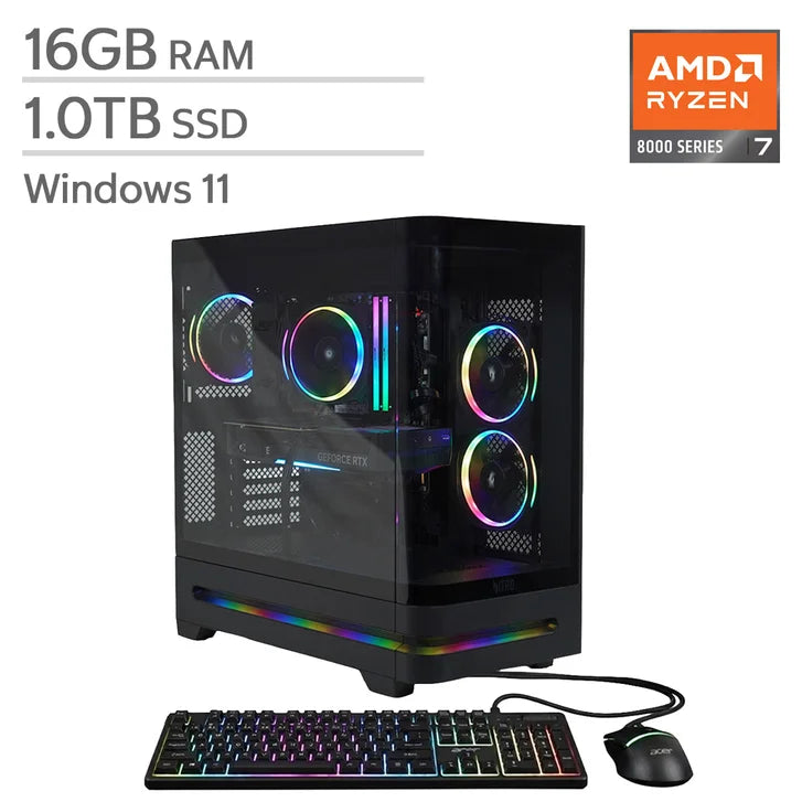 Acer Nitro 85 Gaming Desktop, AMD Ryzen 7 8700F - 16GB RAM, 1 TB SSD, NVIDIA GeForce RTX 5060 Z8938