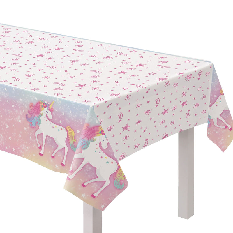 Unicorn Rectangle Plastic Reusable Table Cover, Pink/White, 54 x 96-in M8025