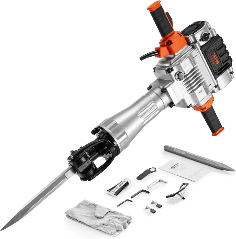 Electric demolition hammer, hydraulic crushing hammer, concrete crusher, heavy-duty electric hydraulic crushing hammer, equipped with chisel gloves and a 360-degree rotatable front handle, suitable for digging trenches and drilling holes (power 3500 E1322