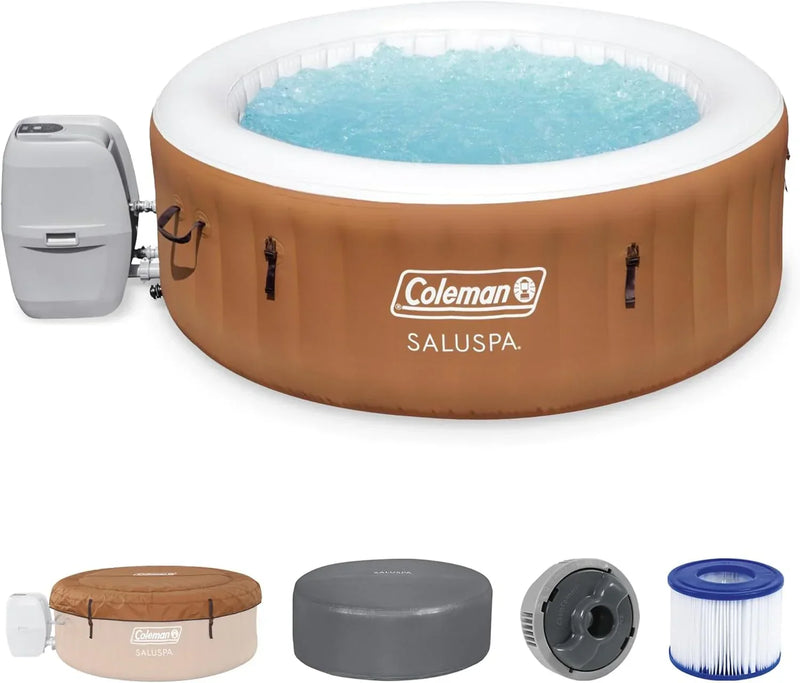 SaluSpa Miami AirJet 2 to 4 Person Round Inflatable Hot Tub Portable Outdoor Spa with 120 Soothing AirJets and Insulated Cover, Black A4979