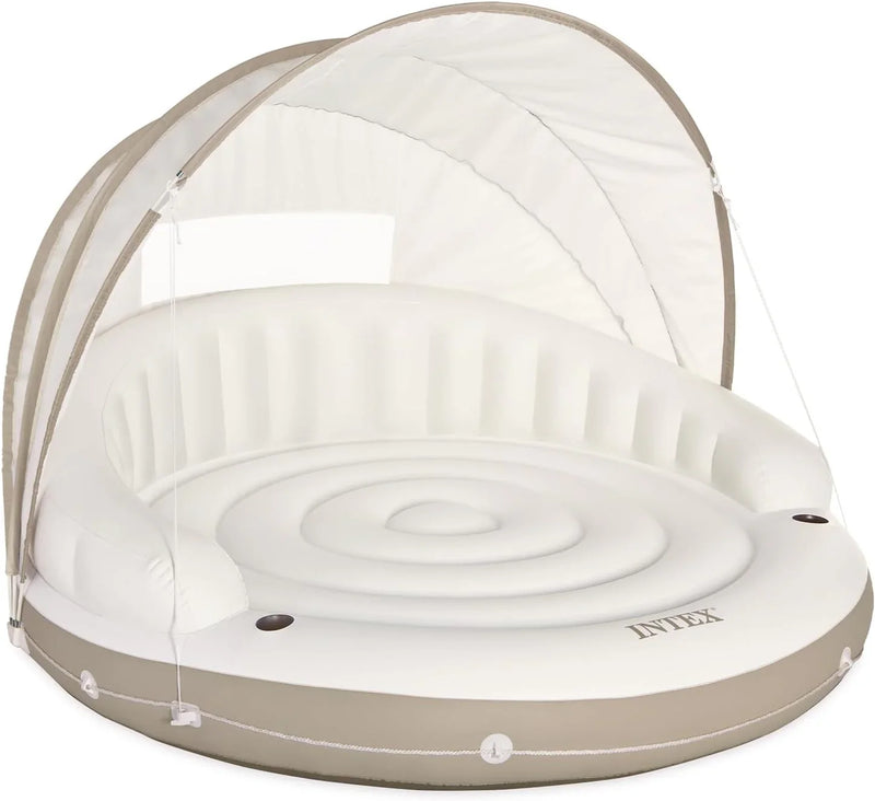 Canopy Island Inflatable Pool Float: Comfortable Lounge Surface – Built-in Cup Holders – Detachable Sunshade – 440lb Max Weight Capacity – 78.5" x 59" Z9858