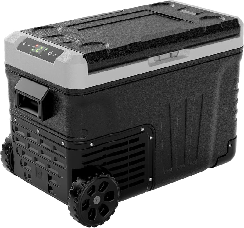 12 Volt Refrigerator, 37QT(35L) Electric Cooler, Portable Freezer 12V/24V DC 110-240V AC, 12V Fridge -4℉~68℉, 12V Cooler with Wheels & 2 Baskets for Travel, Truck, Boat, Camping P9894