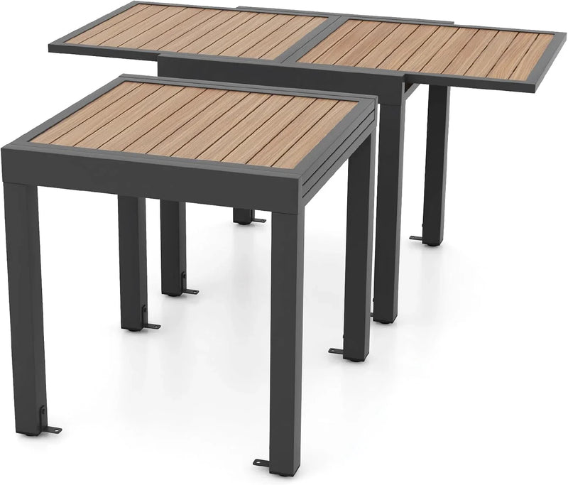 Extensible outdoor dining table, patio table, all-weather aluminum frame, large rectangular lawn backyard garden terrace dining table, suitable for 4 to 6 people, dark gray (dark gray, slatted tabletop) M8483