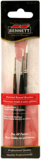 Professional Artist Pointed Round Tip Paint Brushes, 3-pk