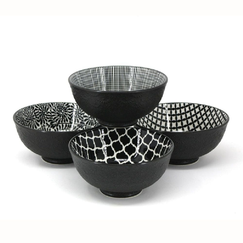 Black & White Patterned Bowls Set, 12-cm, 4-pc V2401