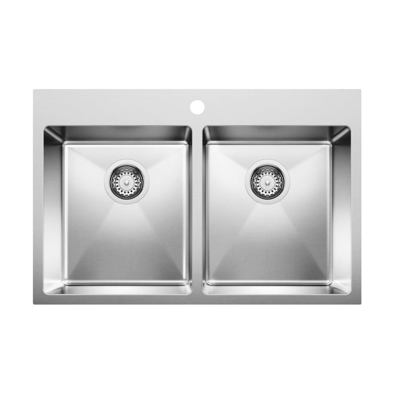 Quatrus R15 31-in 50/50 Double Bowl Dual Mount Stainless Steel Kitchen Sink H6047