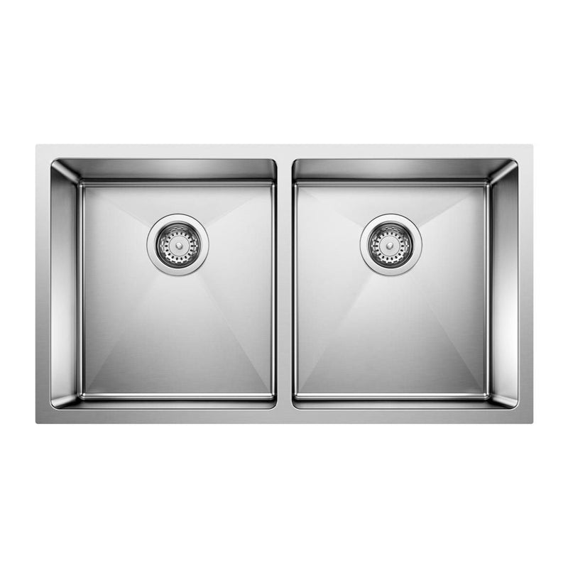 Quatrus R15 32-in 50/50 Double Bowl Undermount Stainless Steel Kitchen Sink F1052