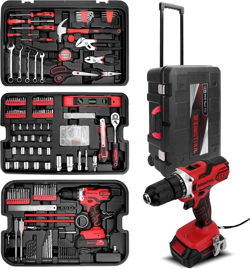 Home Tool Set Kit - 286 PCS Home Auto Repair Tool Kit with Rolling Tool Box, Mechanic Tool Sets with 21V Max Cordless Power drill, Perfect for Homeowner, Diyer, Handyman G1913