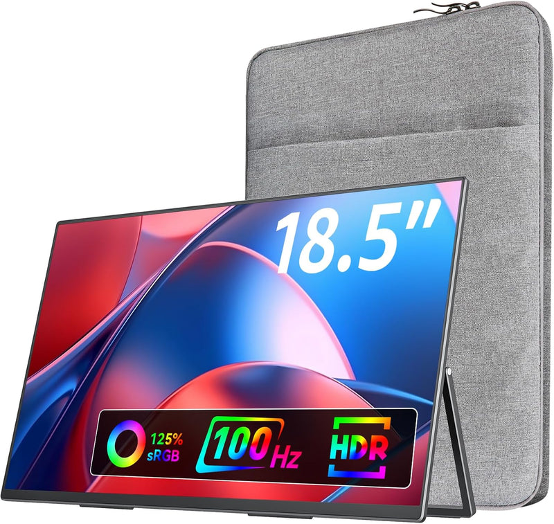 Large Portable Monitor-18.5 Inch Computer Gaming Display 100Hz 125% sRGB FHD 1080P USB-C HDMI IPS Screen for Laptop Mac Surface PC PS4/PS5 Xbox Built-in Kickstand, Speakers, VESA Mountable O6319