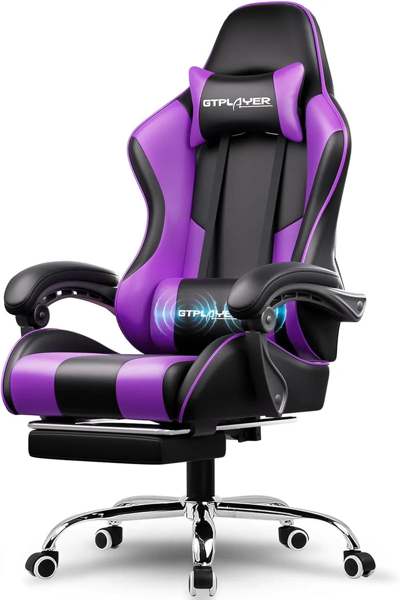 Gaming Chair with Footrest and Lumbar Support – Ergonomic Computer Chair with Headrest, 360° Swivel, Height Adjustable, White N9796