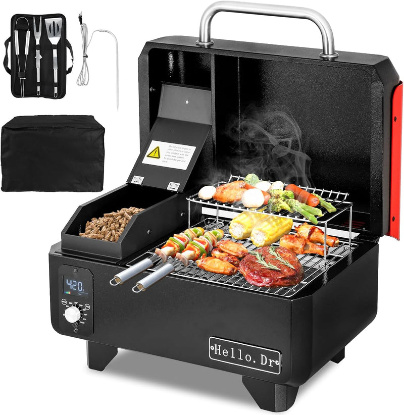 Portable Wood Pellet Grill and Smoker,Electric Outdoor 8 in 1 Tabletop Grills for RV Camping Tailgating RV Cooking BBQ, Intelligent Temperature Control and Superheated Steam Technology B4692