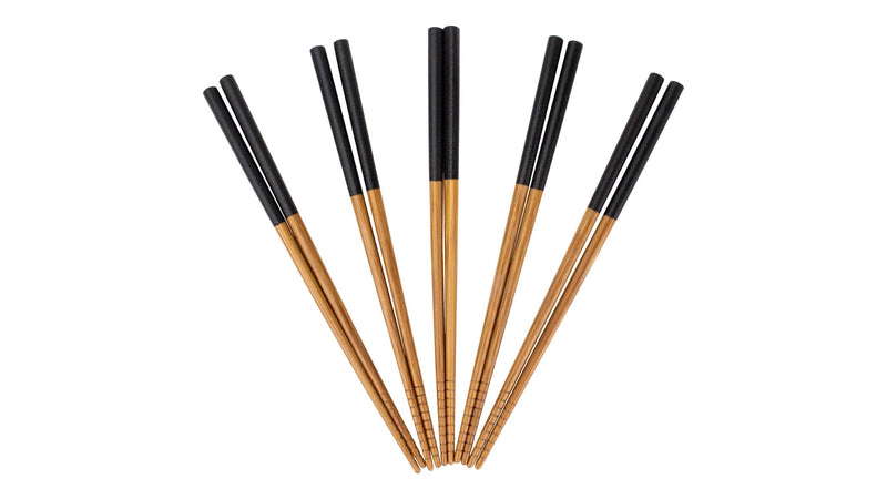 Bamboo Wood Chopsticks with Black Top, Serves 5, 10-pc E8985