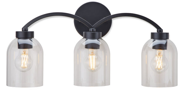 Bentbrook 3-Light Vanity with Glass Shade, Black M1002