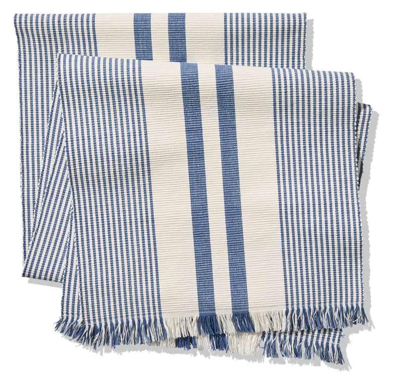 Blue Ribbed Rectangular Cotton Table Runner, 84-in x 15-in L7477