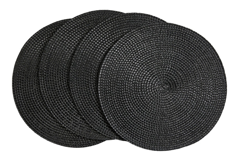 Braided Round Placemats, Black, 15-in Diameter, 4-pk Y3358