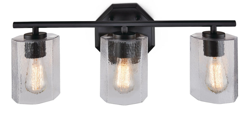 Bridgewater 3-Light Vanity Light Fixture with Rippled Glass Shade, Black Q2855
