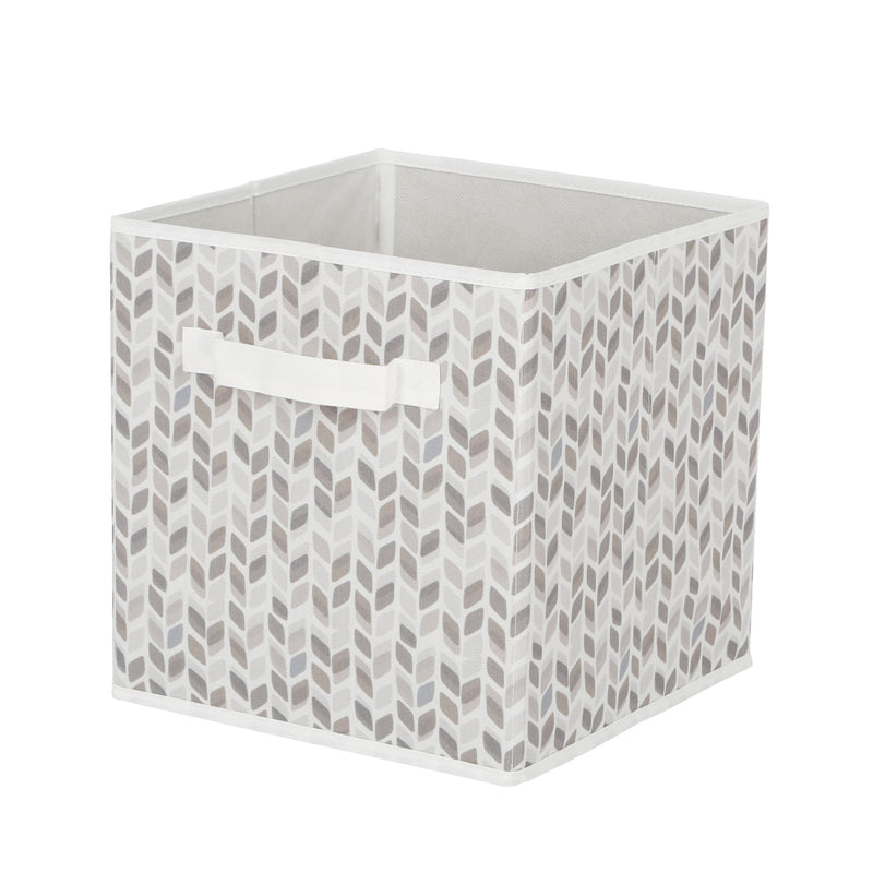 Cube Fabric Drawer Basket, White and Grey Tiled, 10.5 x 10.5 x 11-in O9786
