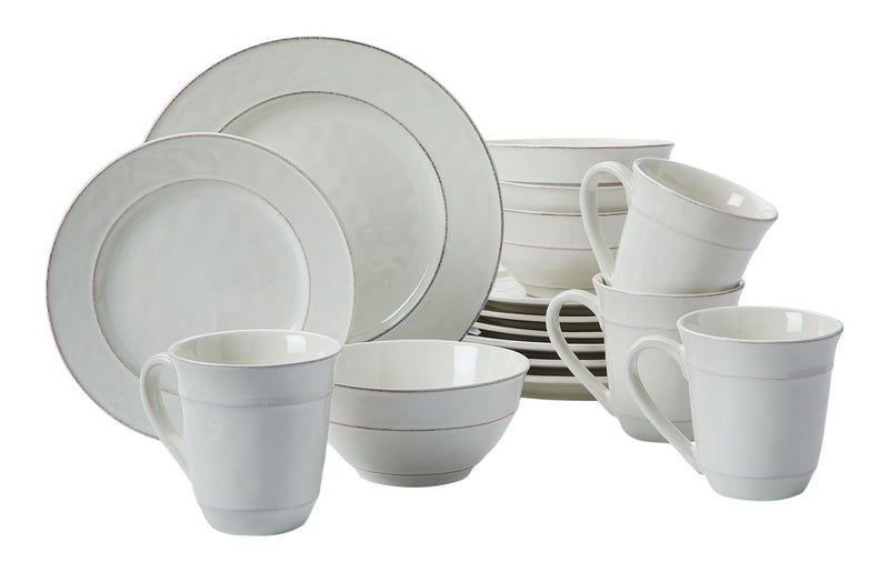 Gablehurst Stoneware Dinnerware Set with Mugs, Serves 4, 16-pc, Cream Reactive Glaze J4031