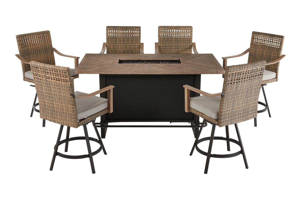 Granville Fire Outdoor Dining Set with Water/Stain/Fade-Resistant Cushions, 7-pc