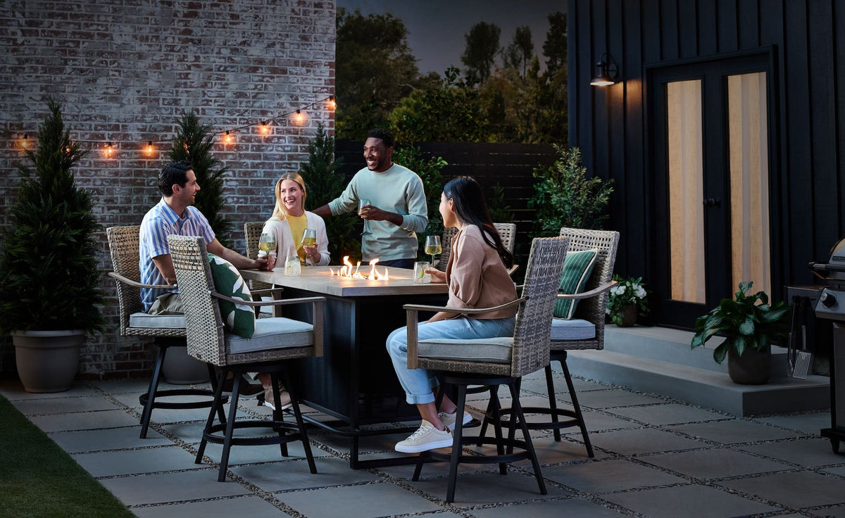 Granville Fire Outdoor Dining Set with Water/Stain/Fade-Resistant Cushions, 7-pc